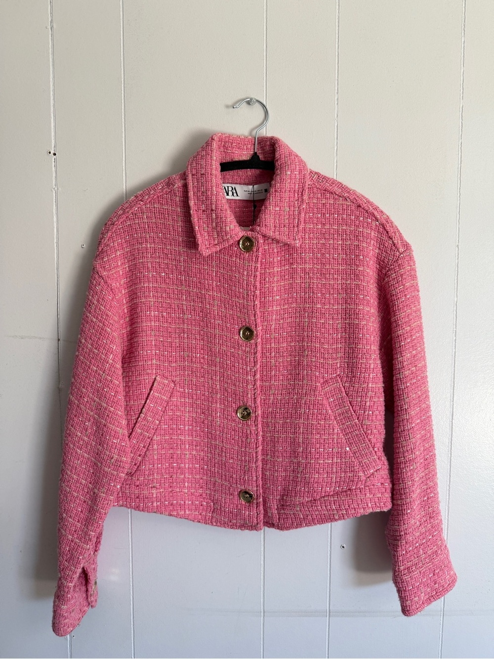 NWT ZARA Pink Tweed Button-Up Jacket